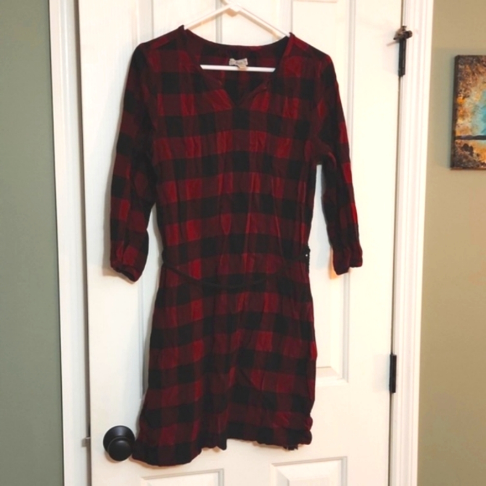 GH Bass tassel belt flannel buffalo plaid dress